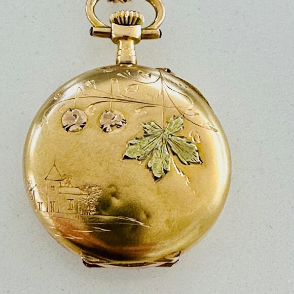 Solid Gold Pendant Pocket Watch + Gold Chain - Picture 6 of 12